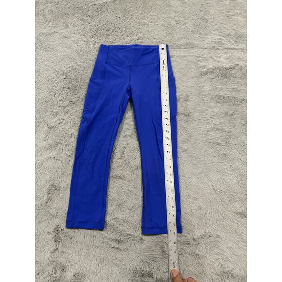 Lululemon Pants Womens Size 2 Blue High Rise Crop Pocket Leggings Fast Free Gym - Picture 10 of 14
